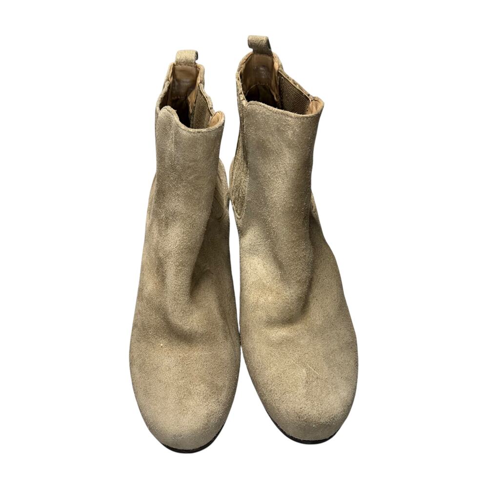 Array Womens Tan Suede Chelsea Ankle Boots Block Heel Size 10.5